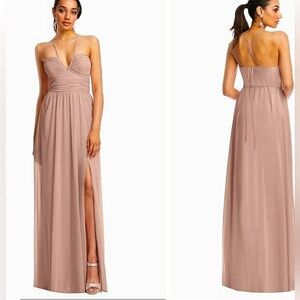 NWT Dessy Collection plunging v neck rose pink mauve long formal maxi dress